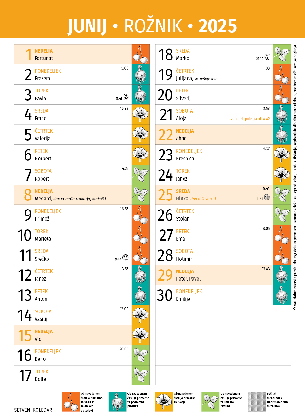 Setveni koledar za junij 2025